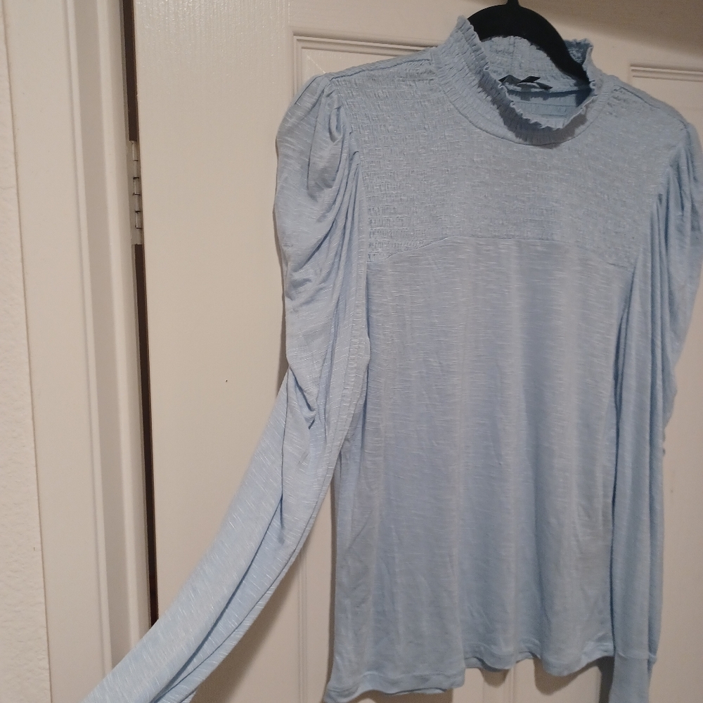 7 FOR ALL MANKIND BABY BLUE PUFF SHOULDER MOCK NECK RAYON TOP100% RAYON NEW